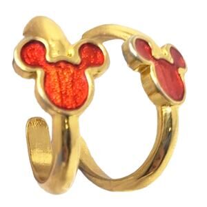 Disney Mickey Mouse Red Glitter Hoop Gold-toned VTG Earrings